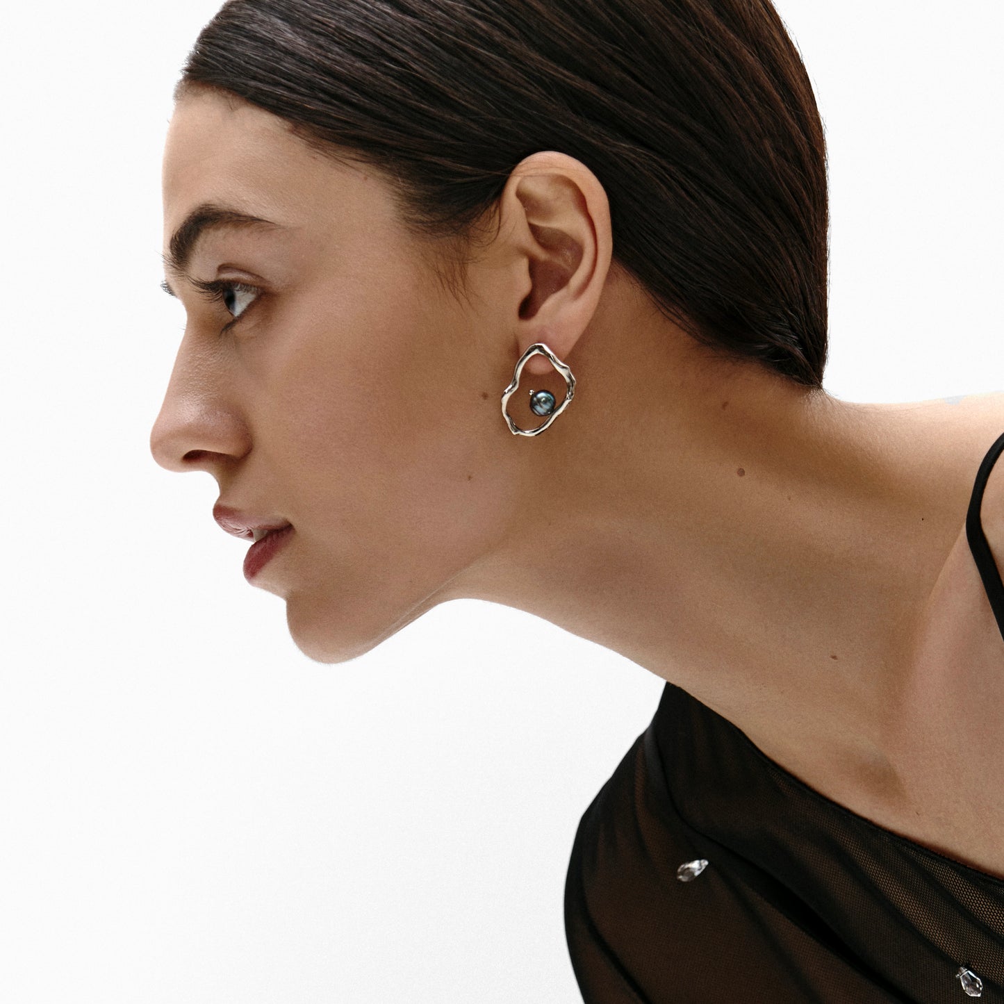 Earrings Perla platinum "BLACK"